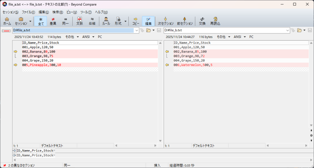 Beyond Compare_比較結果サンプル_日本語版
