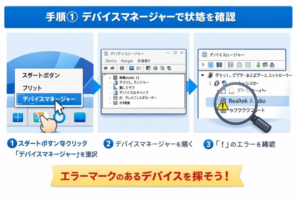 Windows11 更新後手順① デバイスマネージャーで状態を確認する