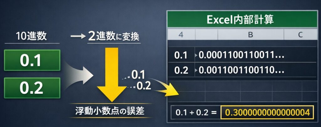 原因①：Excelは2進数で計算している