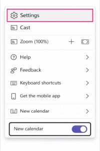 Microsoft Teams 設定メニュー