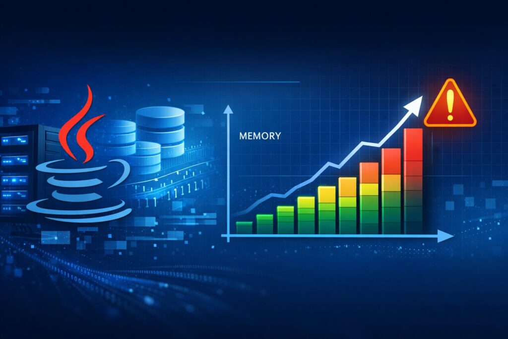大量データ × Java × メモリ使用量が上がっていく様子