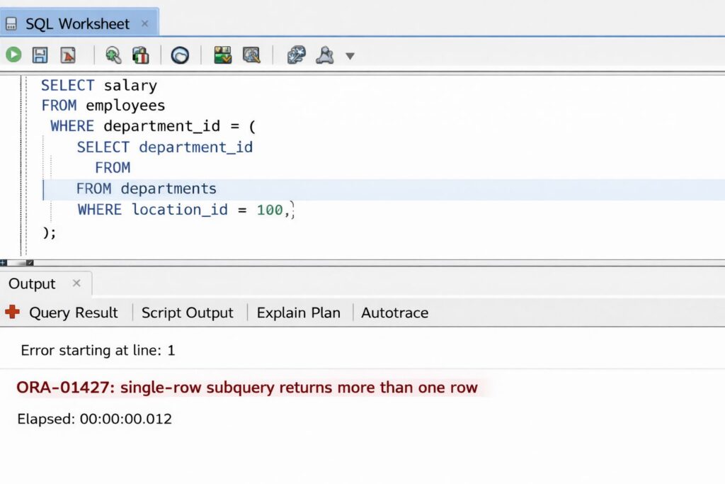 ORA-01427: 単一行副問合せにより2つ以上の行が戻されます
