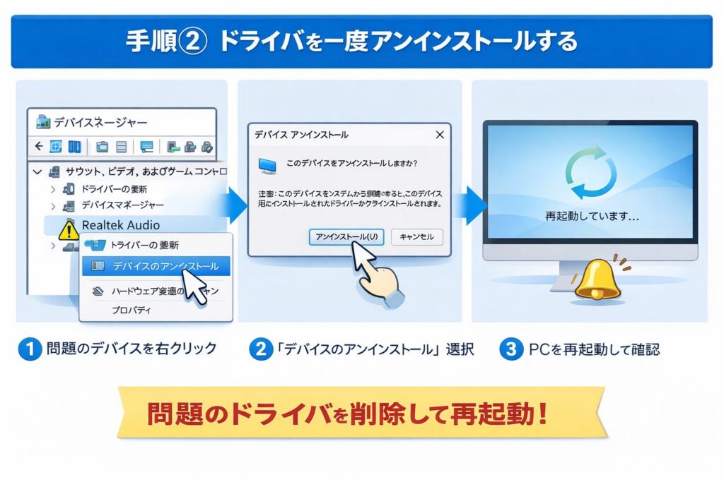 Windows11 更新後手順② ドライバを一度アンインストールする