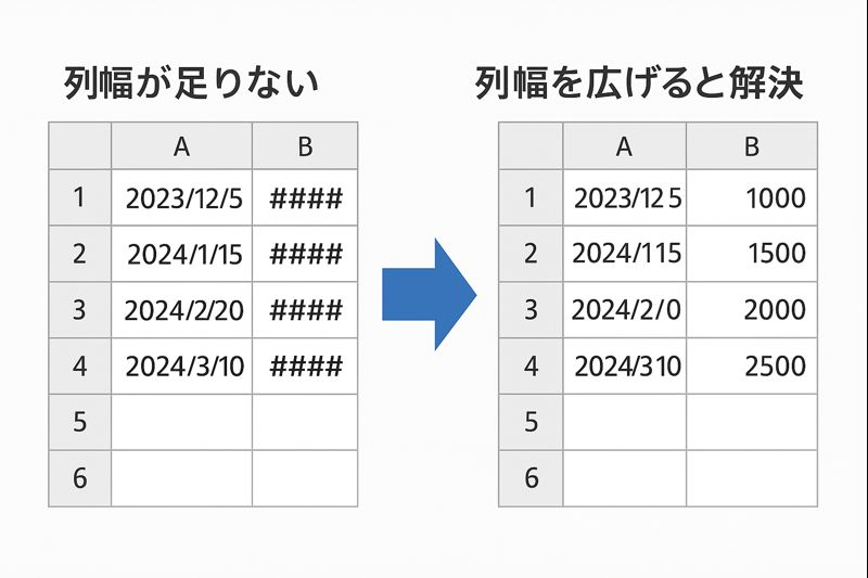 Excel #### 表示になる(列幅不足)図解