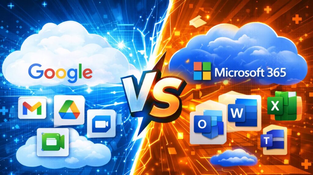Google Workspace と Microsoft 365 のサービス全体像の比較イメージ