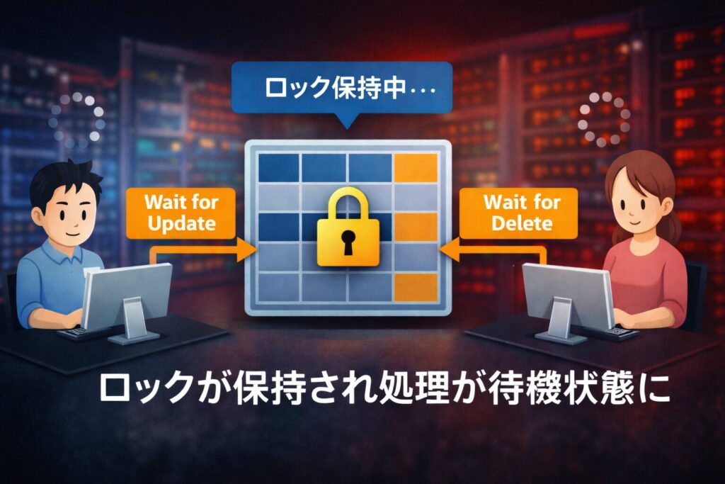 ロックが保持され処理が待機状態になるイメージ図
