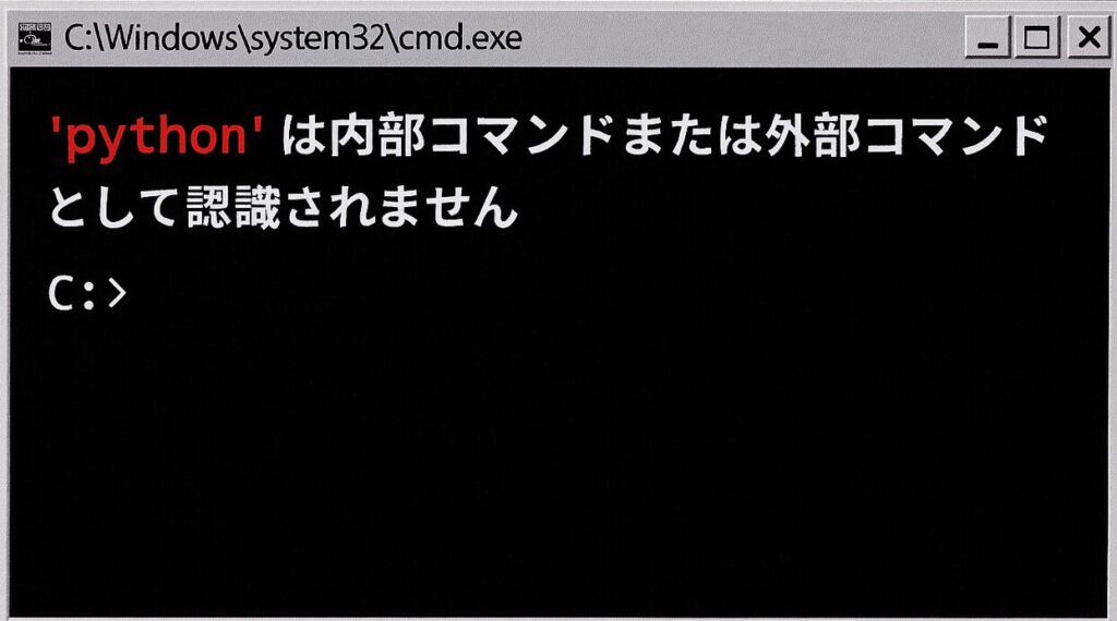コマンドプロンプトで「'python' は内部コマンド&hellip;」と表示されている画面