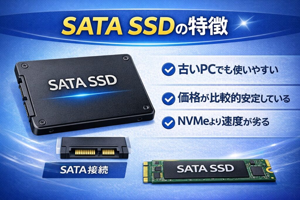 SATA SSDの特徴用の解説図