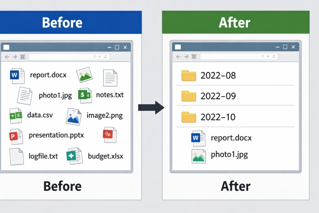 ファイル整理「実行前 → 実行後」の比較図
