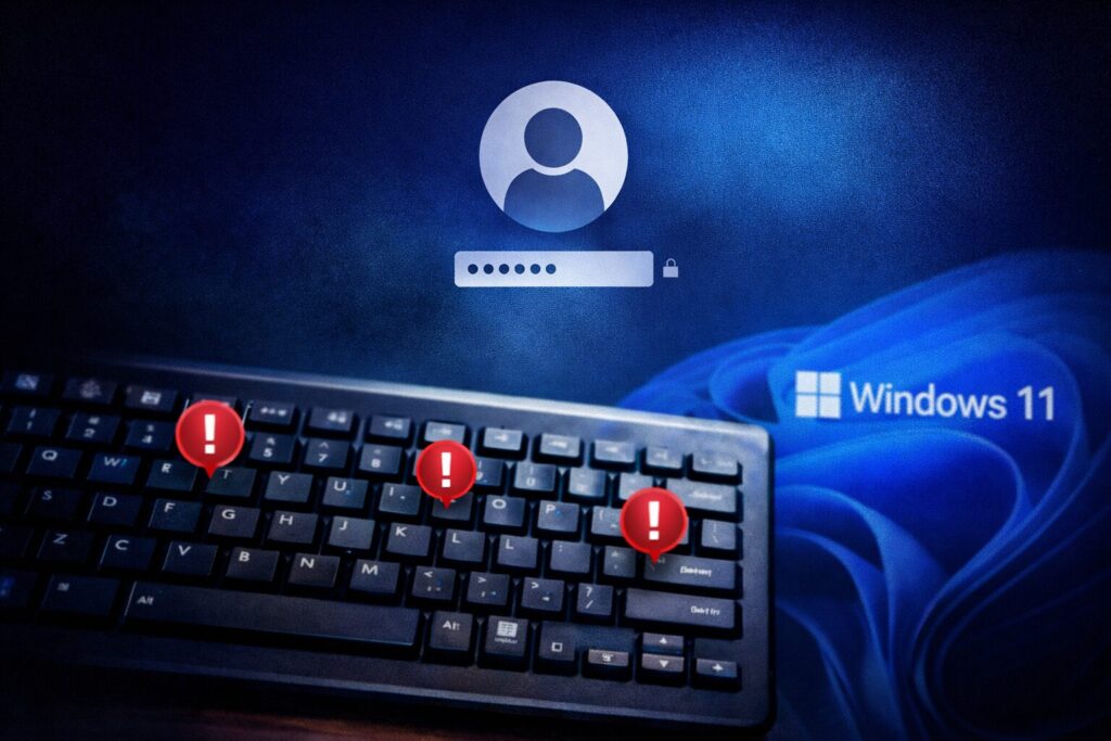 Windows 11 ログイン画面でキーボードが反応しない状態のイラスト画像