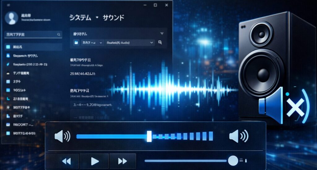 音量メーターは動いているがスピーカーから音が出ないWindows11画面
