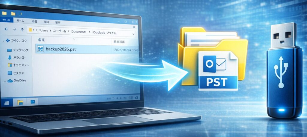 PSTファイルをUSBへコピーする操作図