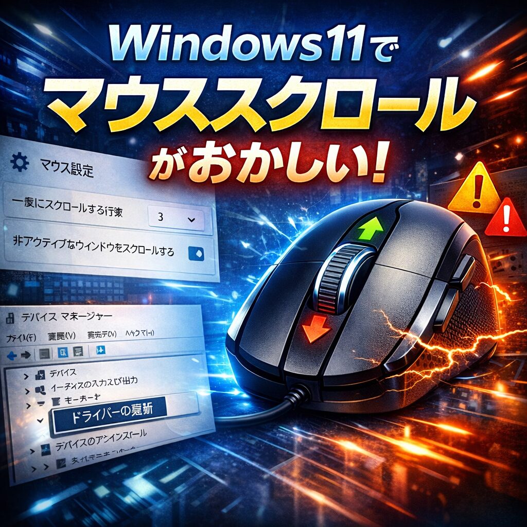 Windows11でマウススクロールがおかしい（逆・飛ぶ・効かない）時の対処法