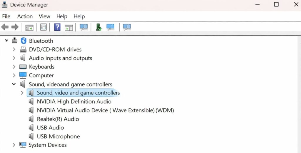 Check Audio Devices in Device Manager