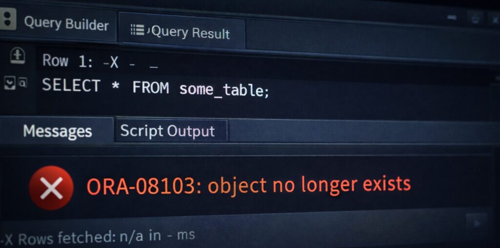 Oracleエラー画面 SQLクライアントに表示された ORA-08103: object no longer exists