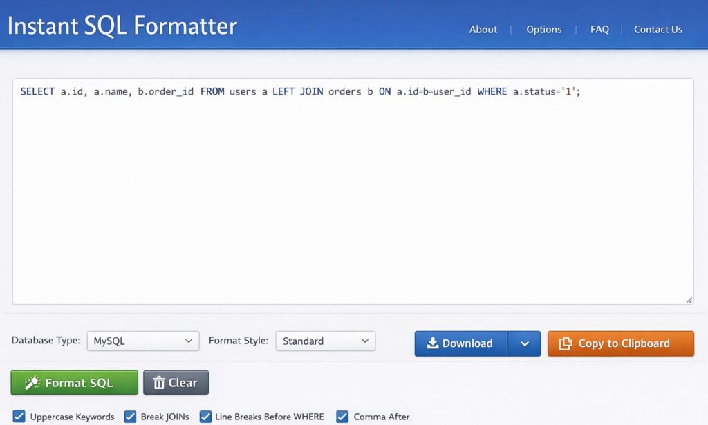 Instant SQL Formatterの入力画面例