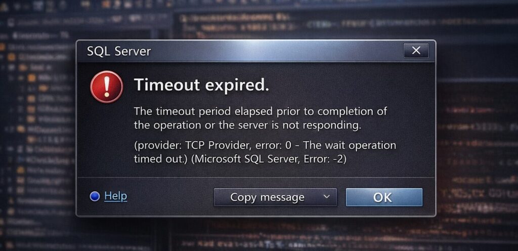 Timeout expired. The timeout period elapsed prior to completion...