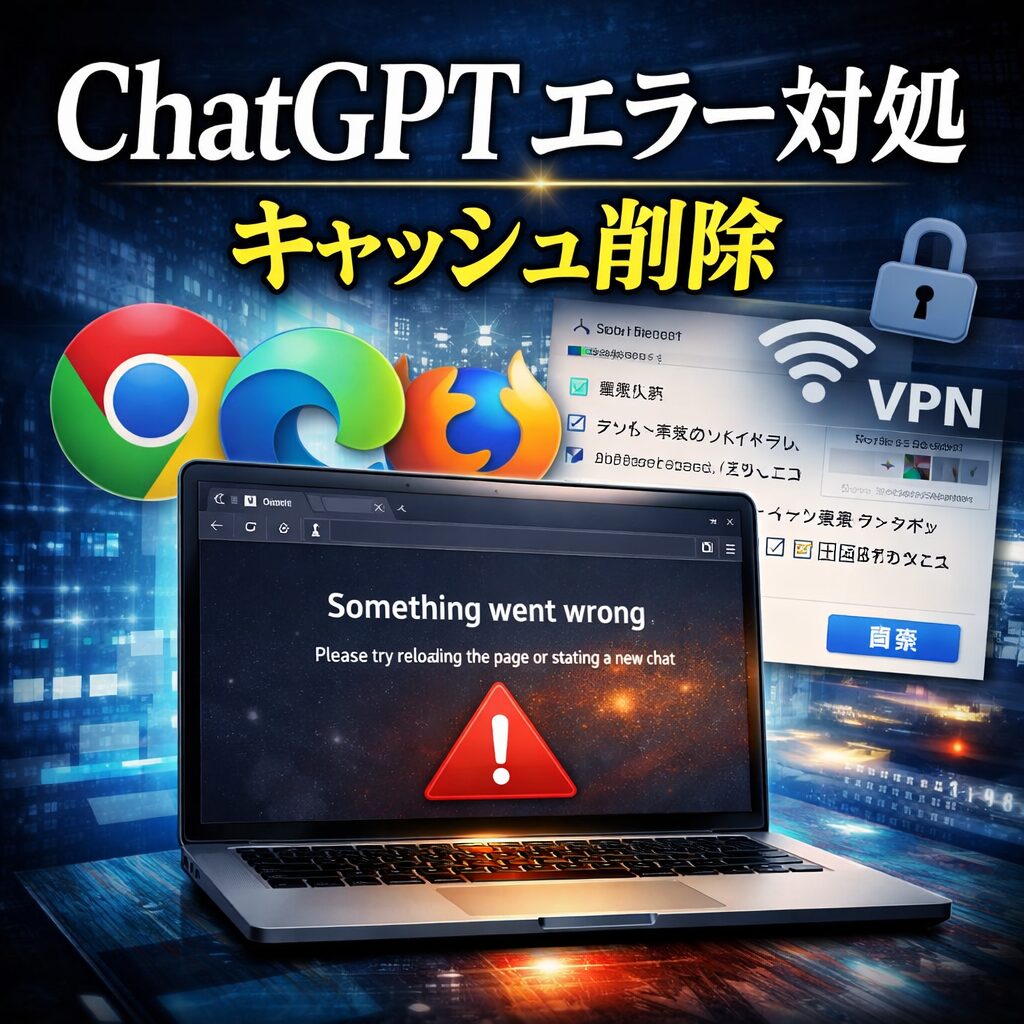 ChatGPTが「Something went wrong」で返信を停止した時のブラウザキャッシュ削除法