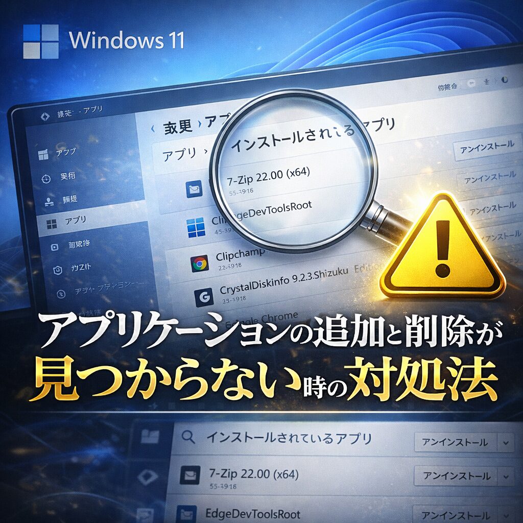 アプリケーションの追加と削除が見つからない時の対処法【Windows11】